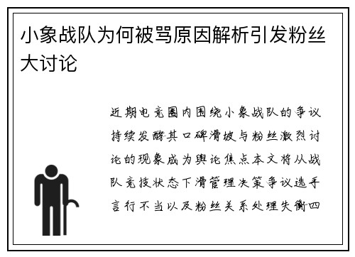 小象战队为何被骂原因解析引发粉丝大讨论
