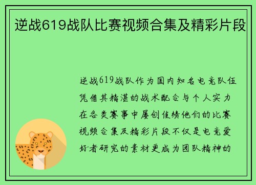 逆战619战队比赛视频合集及精彩片段